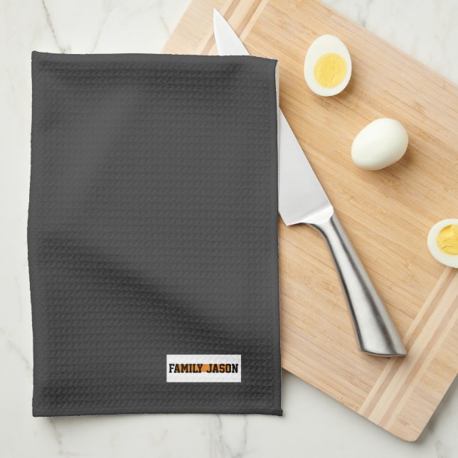 Custom name monogram modern design trendy black tea towel (Quarter Fold)