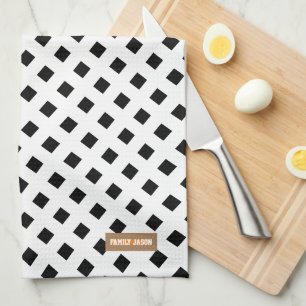 Custom name monogram modern pattern black white tea towel