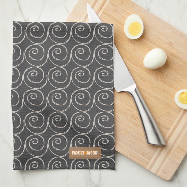 Custom name monogram modern pattern black white  tea towel (Quarter Fold)