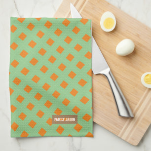 Custom name monogram modern pattern green orange k tea towel