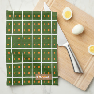 Custom name monogram modern pattern green orange tea towel
