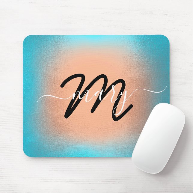 Custom Name Monogram Ombre Blue Rose Mouse Mat (With Mouse)
