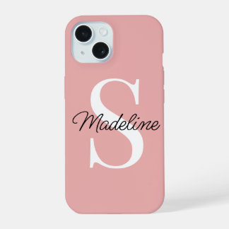 Custom Name Monogram on Pretty Pastel Rose Blush iPhone 15 Case