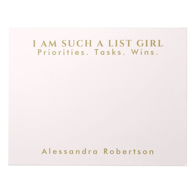 Custom Name Monogram Pastel Pink Gold Minimalist Notepad (Front)