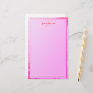 Custom Name Monogram  Pink Texture Border Stationery