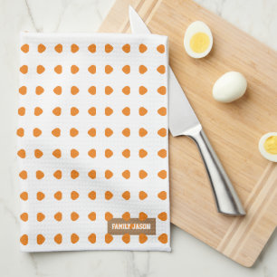 Custom name monogram polka dots white orange chic tea towel
