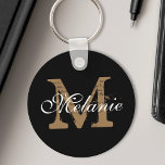 Custom Name Monogram Pretty Classy Script Black Key Ring<br><div class="desc">Create your own personalised black round keychain with your custom pretty calligraphy script name and monogram.</div>