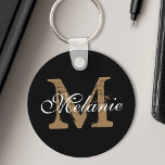 Custom Name Monogram Pretty Classy Script Black Key Ring<br><div class="desc">Create your own personalised black round keychain with your custom pretty calligraphy script name and monogram.</div>