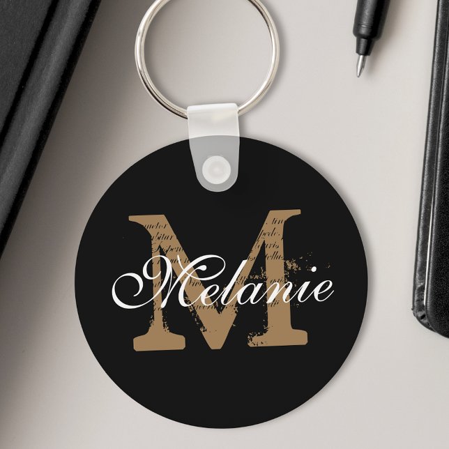 Custom Name Monogram Pretty Classy Script Black Key Ring (Creator Uploaded)