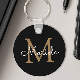 Custom Name Monogram Pretty Handwritten Black Key Ring