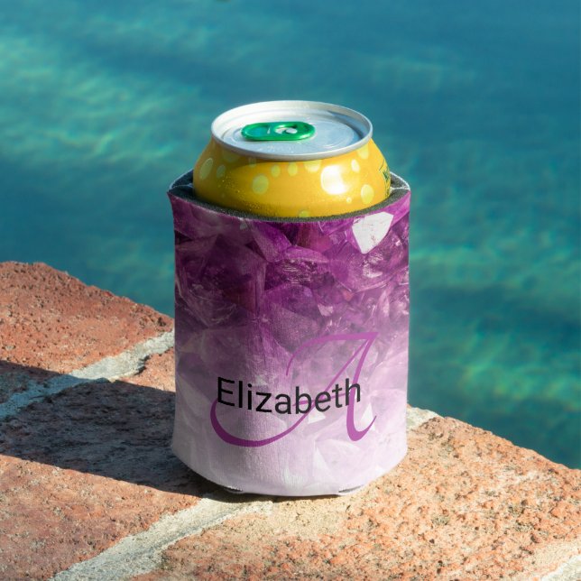 Custom Name Monogram Purple Ombre Crystals Can Cooler (In Situ Pool)