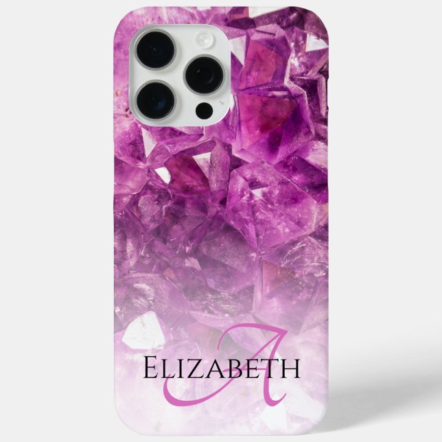 Custom Name Monogram Purple Ombre Crystals Case-Mate iPhone Case (Back)