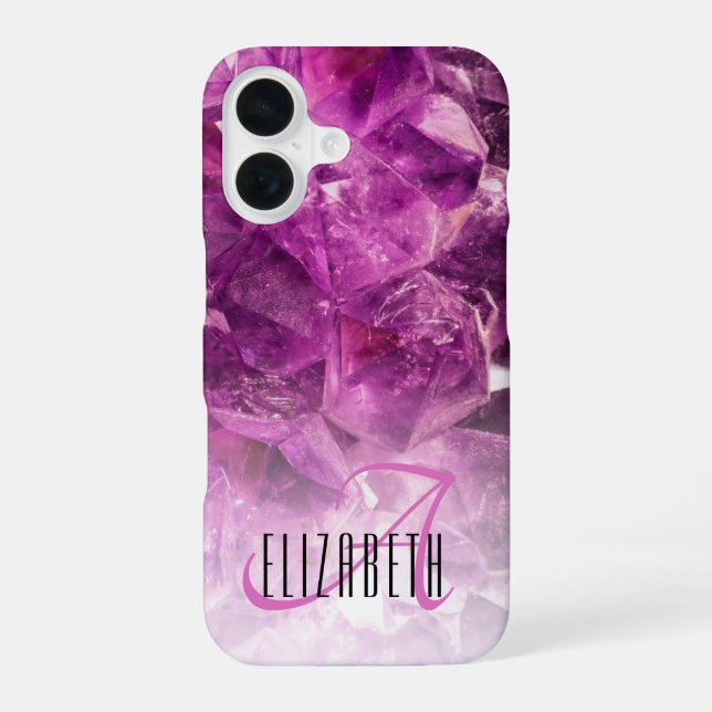 Custom Name Monogram Purple Ombre Crystals iPhone 16 Case (Back)