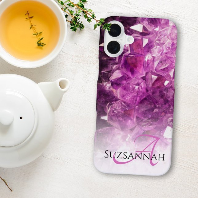 Custom Name Monogram Purple Ombre Crystals iPhone Case (iPhone case template monogram initial and name)