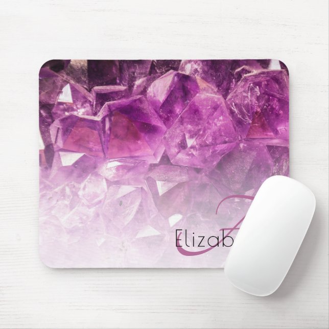Custom Name Monogram Purple Ombre Crystals Mouse Mat (With Mouse)