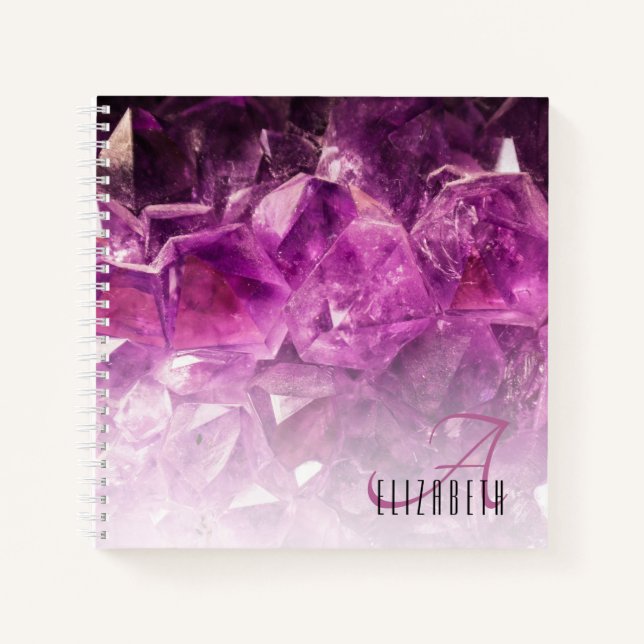 Custom Name Monogram Purple Ombre Crystals Notebook (Front)