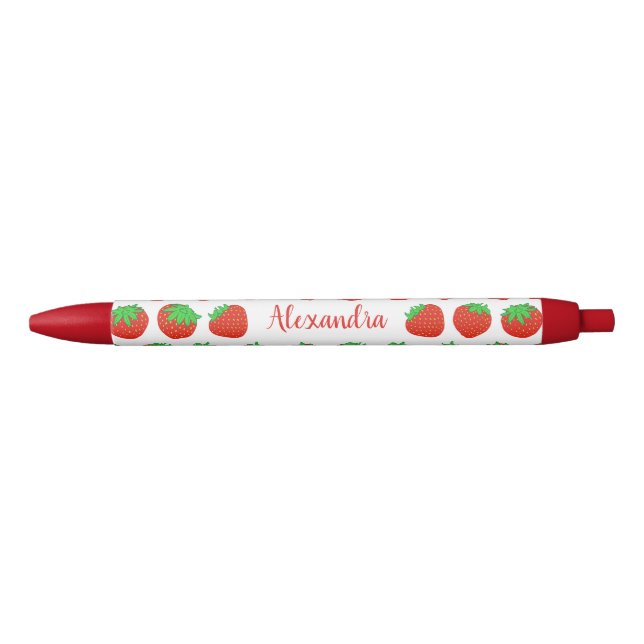 Custom Name Monogram Red Strawberry Blue Ink Pen (Front)