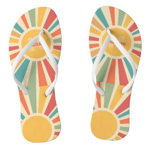 Custom Name & Monogram Retro Stripes Flip Flops