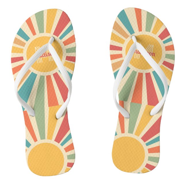 Custom Name & Monogram Retro Stripes Flip Flops (Footbed)