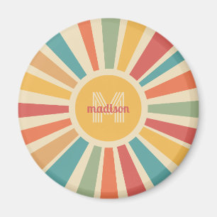 Custom Name & Monogram Retro Stripes Magnet