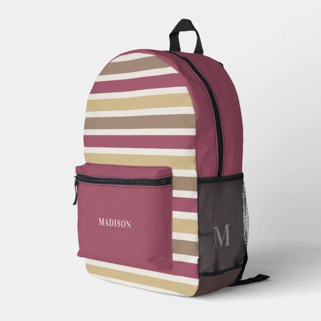 Custom Name & Monogram Retro Stripes Pattern Printed Backpack (Back Corner Right)