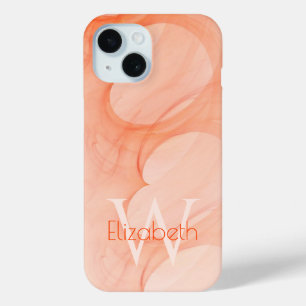 Custom Name Monogram Silky Pastel Orange Hearts iPhone 15 Case
