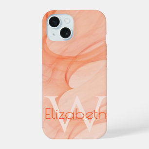 Custom Name Monogram Silky Pastel Orange Hearts iPhone 15 Case