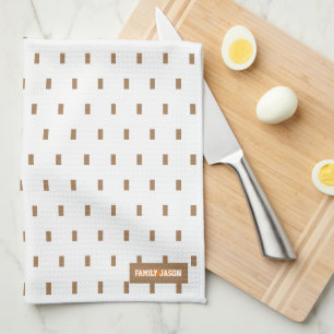 Custom name monogram squares dots white brown cute tea towel