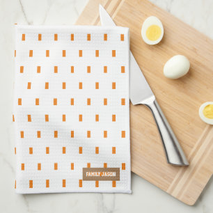 Custom name monogram squares dots white orange tea towel