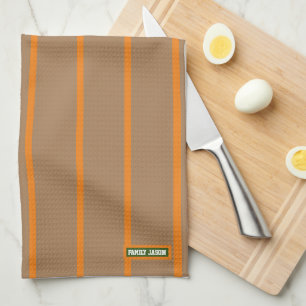 Custom name monogram stripes brown orange stylish tea towel