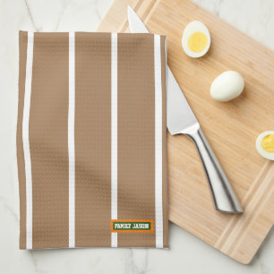 Custom name monogram stripes brown white stylish tea towel