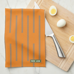 Custom name monogram stripes orange brown stylish tea towel