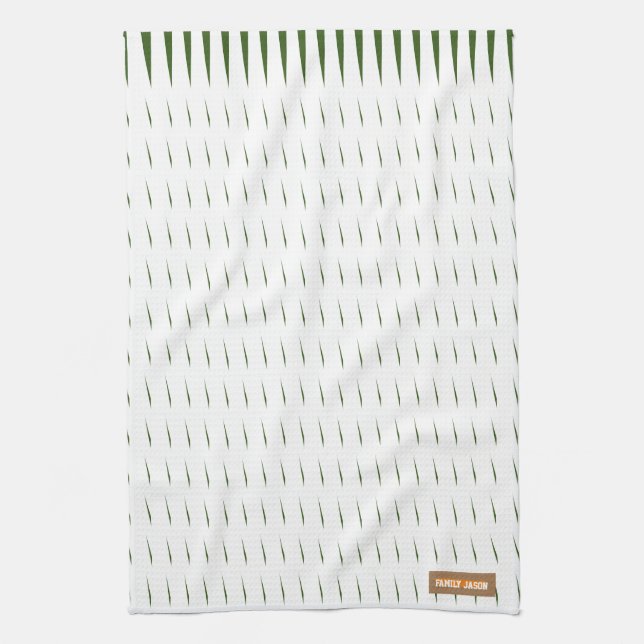 Custom name monogram stripes waves white green tea towel (Vertical)
