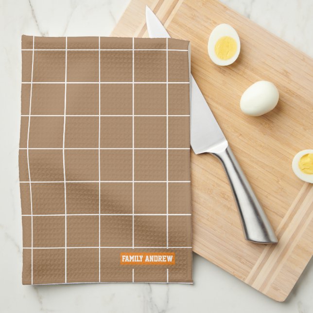 Custom name monogram stylish pattern white brown tea towel (Quarter Fold)
