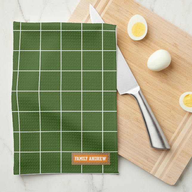 Custom name monogram stylish pattern white green k tea towel (Quarter Fold)