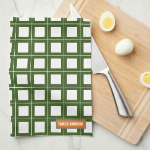 Custom name monogram stylish pattern white green tea towel