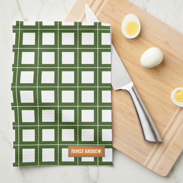 Custom name monogram stylish pattern white green tea towel (Quarter Fold)