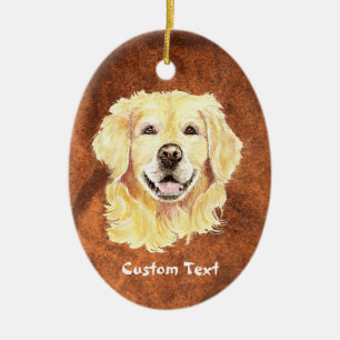 Custom Name, Monogram Text Golden Retriever Dog Ceramic Tree Decoration