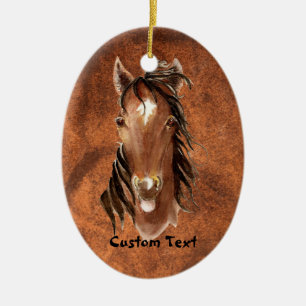 Custom Name, Monogram, Text Watercolor Horse Ceramic Tree Decoration