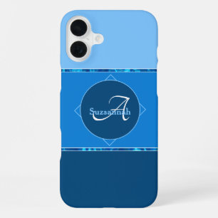 Custom Name Monogram Three Blue Ombre Stripes iPhone 16 Plus Case