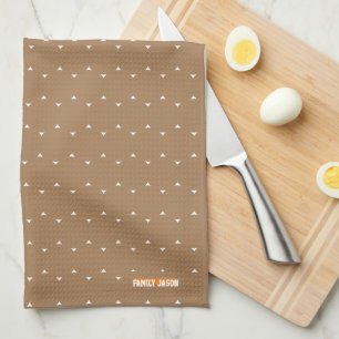 Custom name monogram triangles dots brown white tea towel