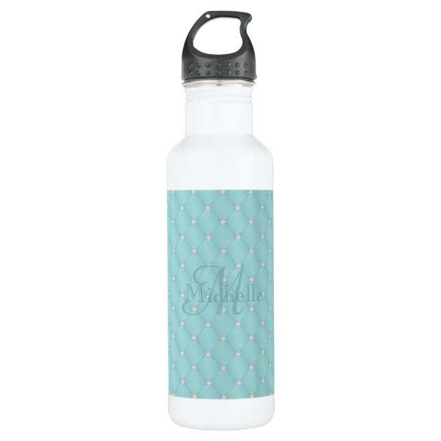 Custom Name Monogram Turquoise Quilt Pattern 710 Ml Water Bottle (Front)