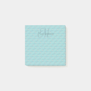 Custom Name Monogram Turquoise Quilt Pattern Post-it Notes