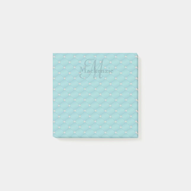 Custom Name Monogram Turquoise Quilt Pattern Post-it Notes (Front)