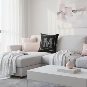 Custom name monogram typography black and white cushion