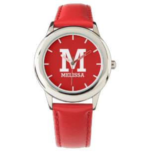 Custom Name Monogrammed Bold Text Girl Name Red Watch