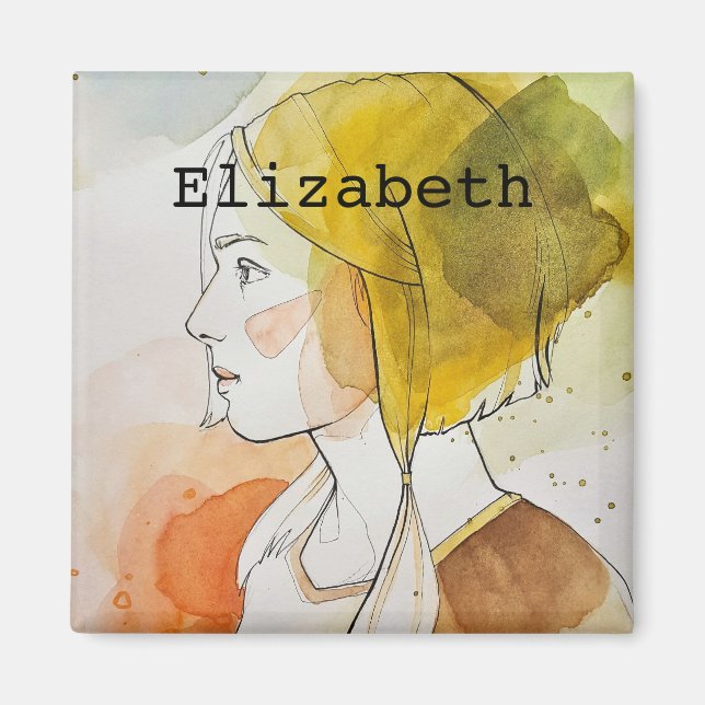 Custom name monogrammed cute gift watercolor girly magnet (Front)