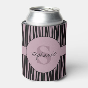 Custom Name Monogrammed Zebra stripes pattern Can Cooler