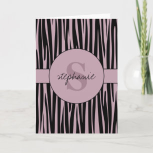 Custom Name Monogrammed Zebra stripes pattern Card
