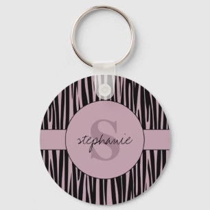 Custom Name Monogrammed Zebra stripes pattern Key Ring